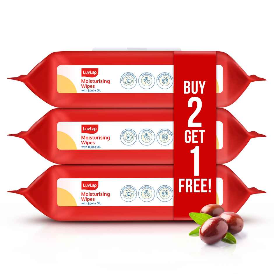 Luvlap Baby Wipes Jojoba With Lid - Buy 2 Get 1 Free | 72 Pulls Per Pack
