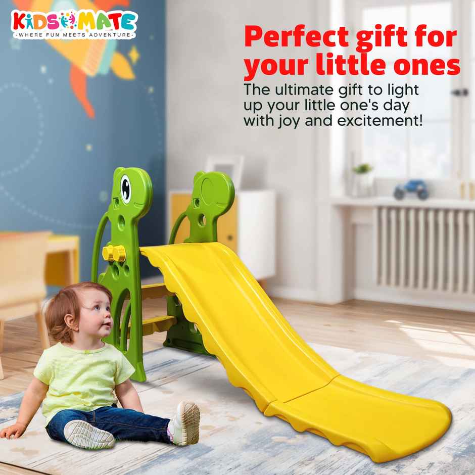 Kidsmate Indoor/Outdoor Slide for Toddlers 2-4Y - PE Plastic, Easy Assembly - Yellow/Green