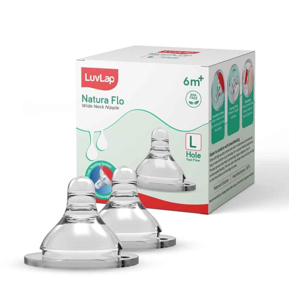 LuvLap Wide Neck Bottle with Anti-Colic Nipple, Soft & Flexible Silicone, 6m+, Fast Flow, BPA Free