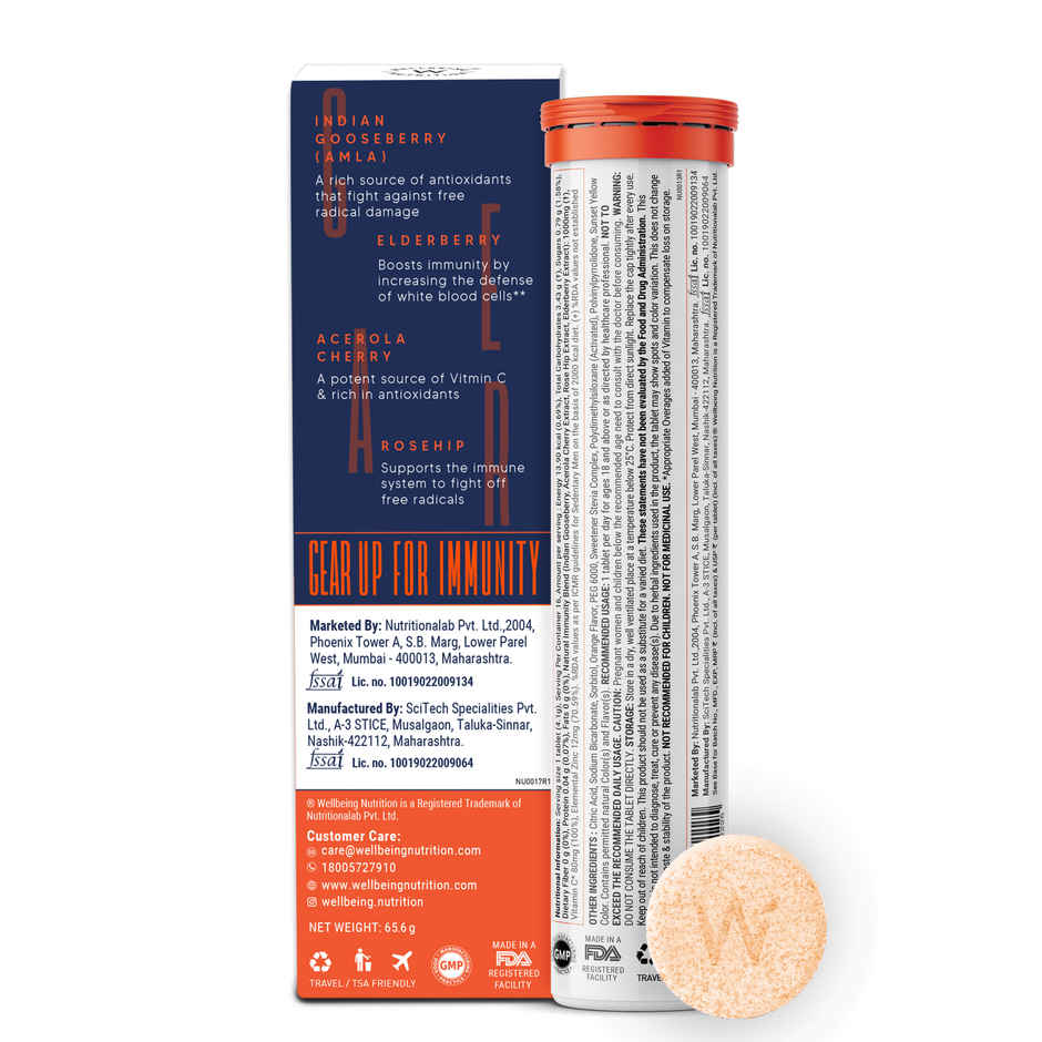 Wellbeing Nutrition Vitamin C + Zinc Natural and Organic Immunity Booster (16 Effervescent)