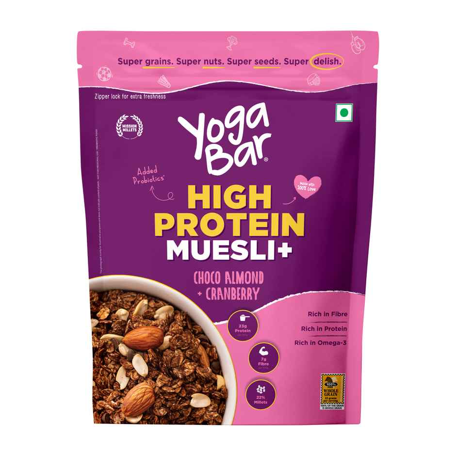 Yoga Bar Super High Protein Muesli,With Probiotics and Whey,No Refined Sugar,Choco Almond