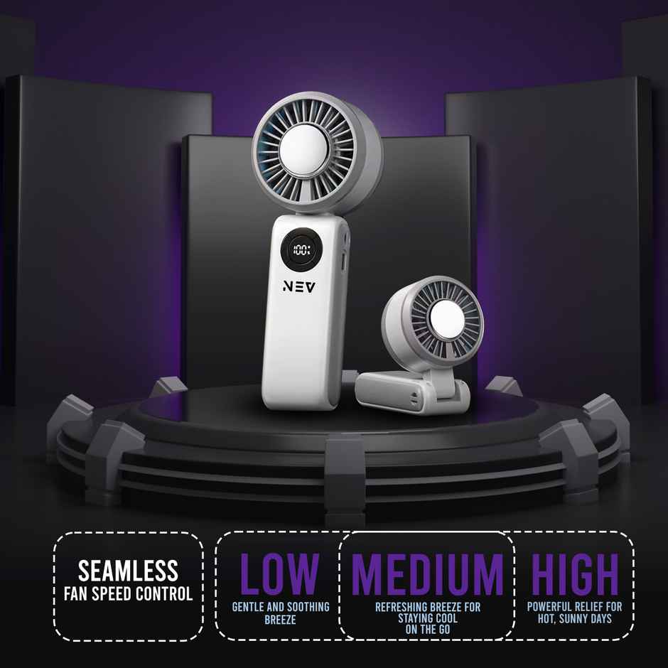 NEV Aerion Portable Fan with Icing Pad | Bendable Head, Handheld and Desktop | 4000 mAh