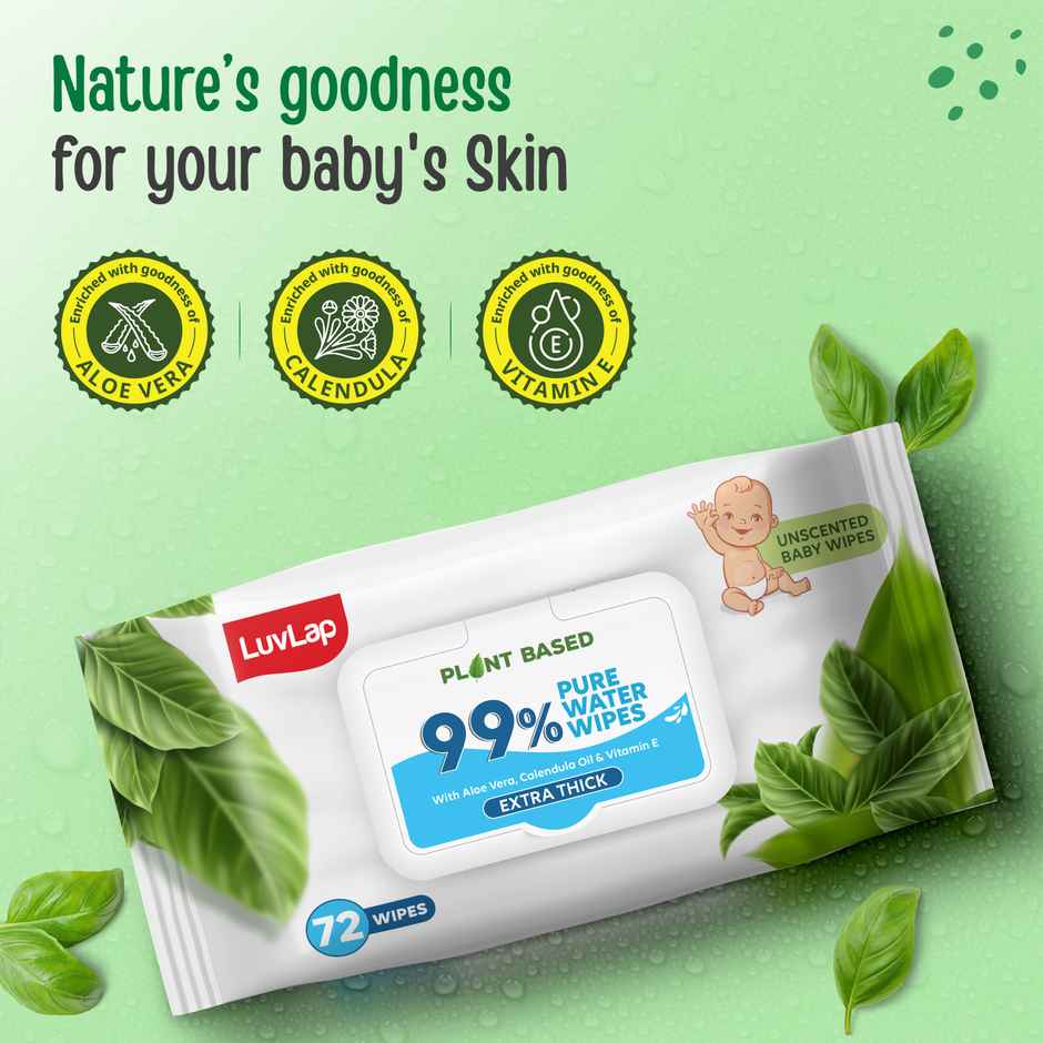 Luvlap Plant Based 99% Pure Water Baby Wipes - Buy 1 Get 1 Free | 72 Pulls Per Pack
