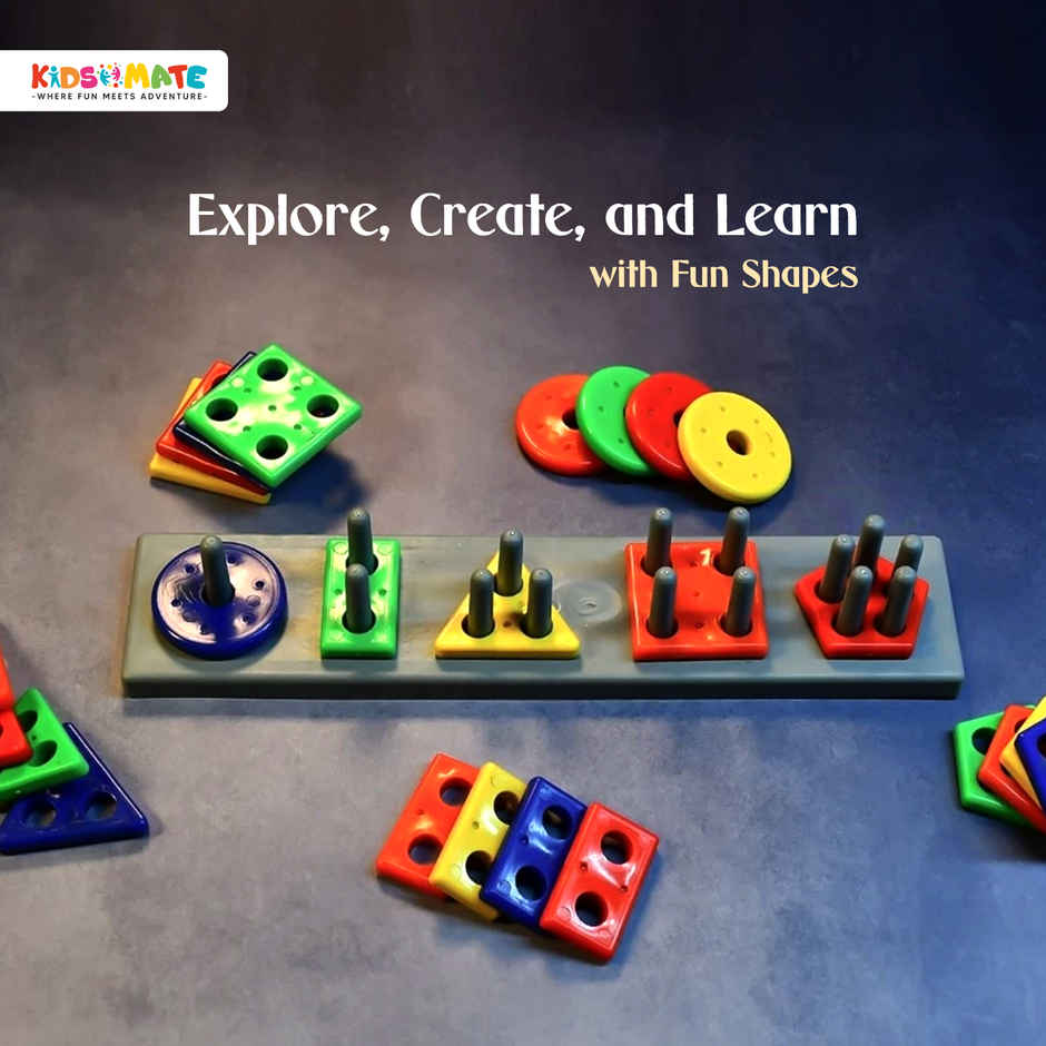 Kidsmate Geometric Plastic Blocks | Sorting & Stacking Toys for Toddlers & Kids | Multicolour