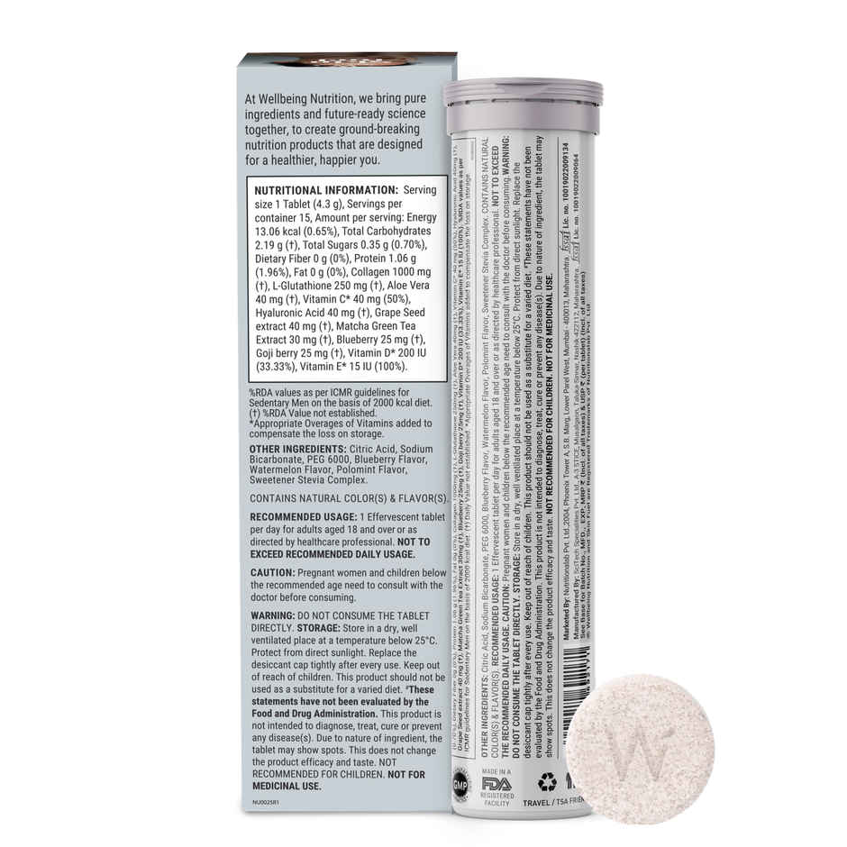 Wellbeing Nutrition Skin Fuel | Glutathione Tablets | Skin Glow for Men & Women-15 Effervescent Tab