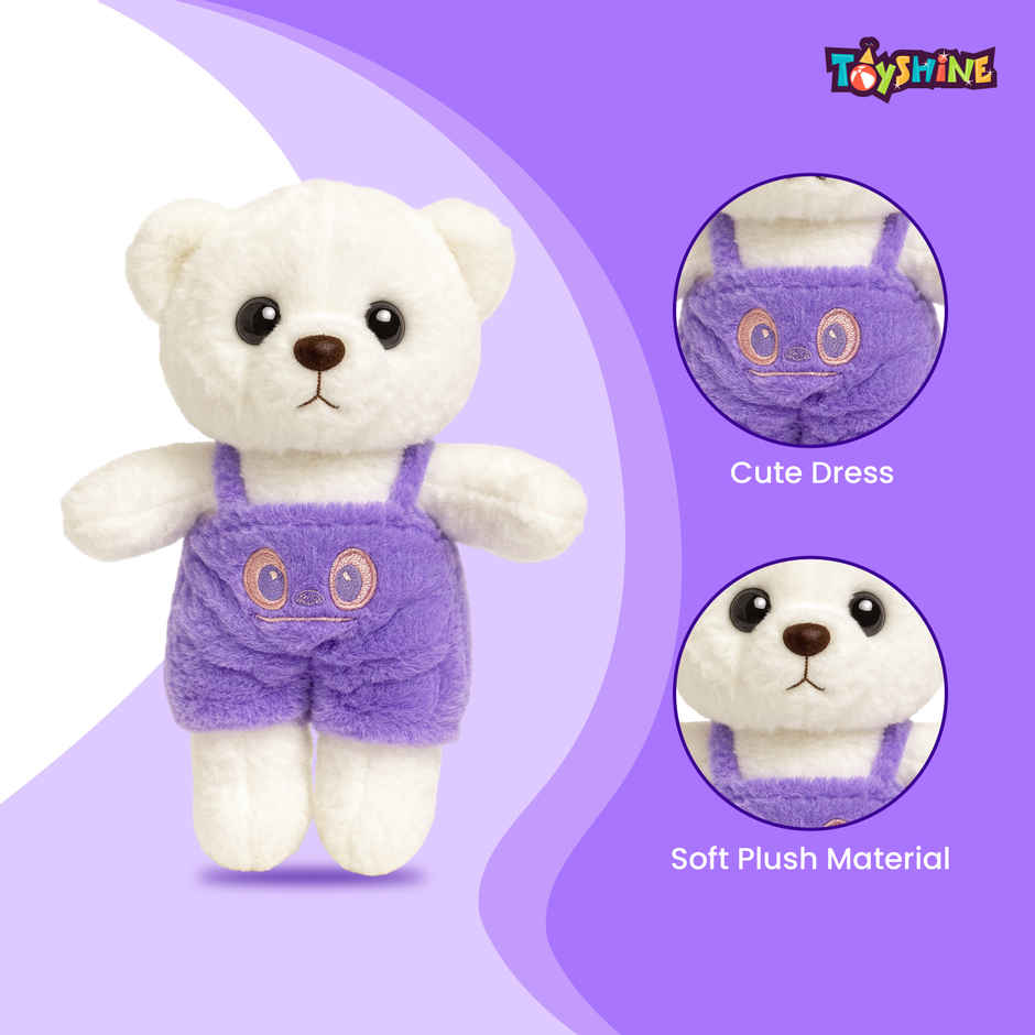 Spanker Teddy Soft Toy with Colourful Dungaree | Cute Kids Plush | White - 23 cm