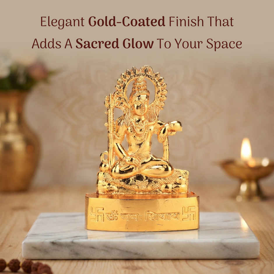 Shiv Idol | Religious Statue | Zinc Metal | Gold Coated | 2.5 Inch | Cycle