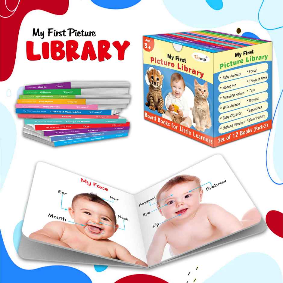My First Picture Library Box of 12 | Gift for Kids in Blue - Educational Board Books for Kids