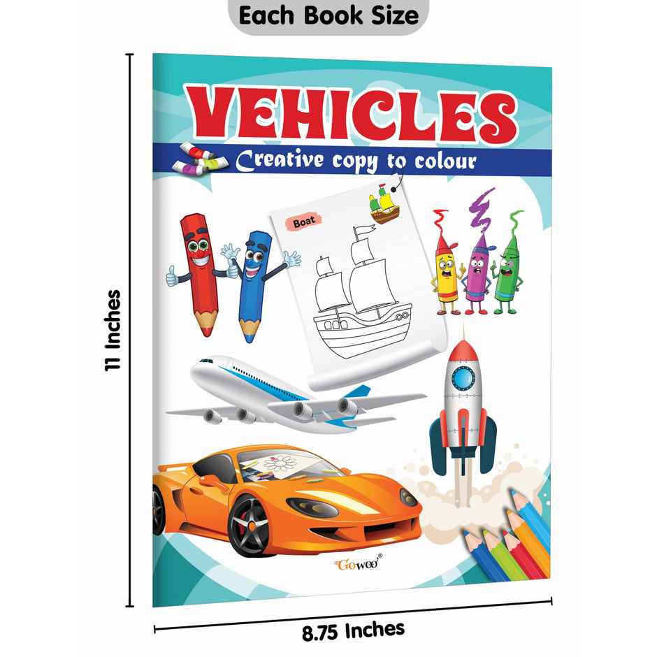 Vehicle | Animals & Water Animals -creative Copy to Colour Book -color Books for Children-Pack of 3