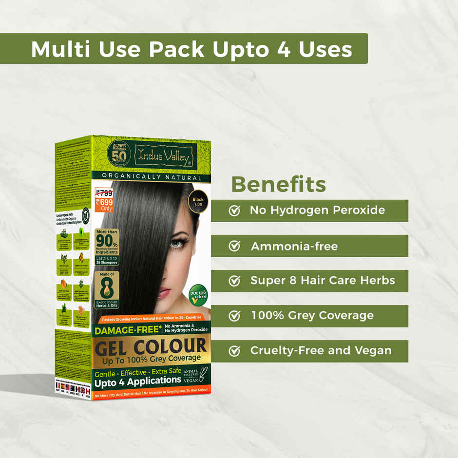 Indus Valley Gel Hair Colour for Women & Men Damage, Ammonia & PPD Free Hair Color | Black