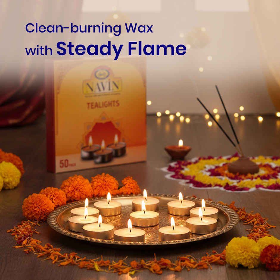 Navin Tealight Candles | Wax | Pack Of 50 | 6 g Each | Cycle