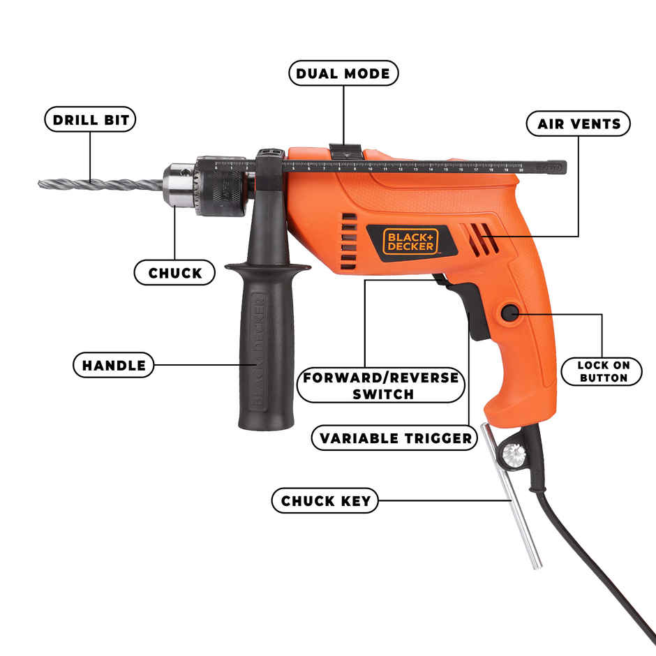 BLACK+DECKER HD555K50-IN 550W 13mm Variable Speed Reversible Impact Drill Kit, 50 Accessories Kitbox