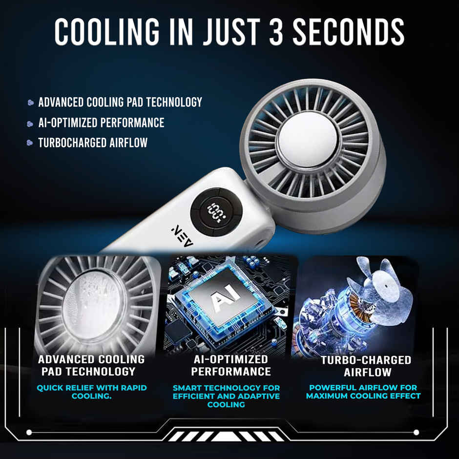 NEV Aerion Portable Fan with Icing Pad | Bendable Head, Handheld and Desktop | 4000 mAh