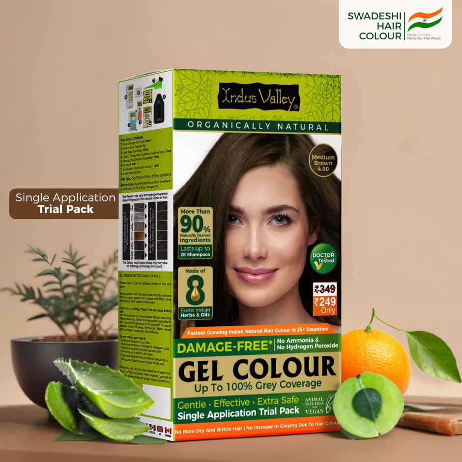 Indus Valley Gel Hair Colour for Women & Men Damage, Ammonia&PPD Free Hair Color | Medium Brown
