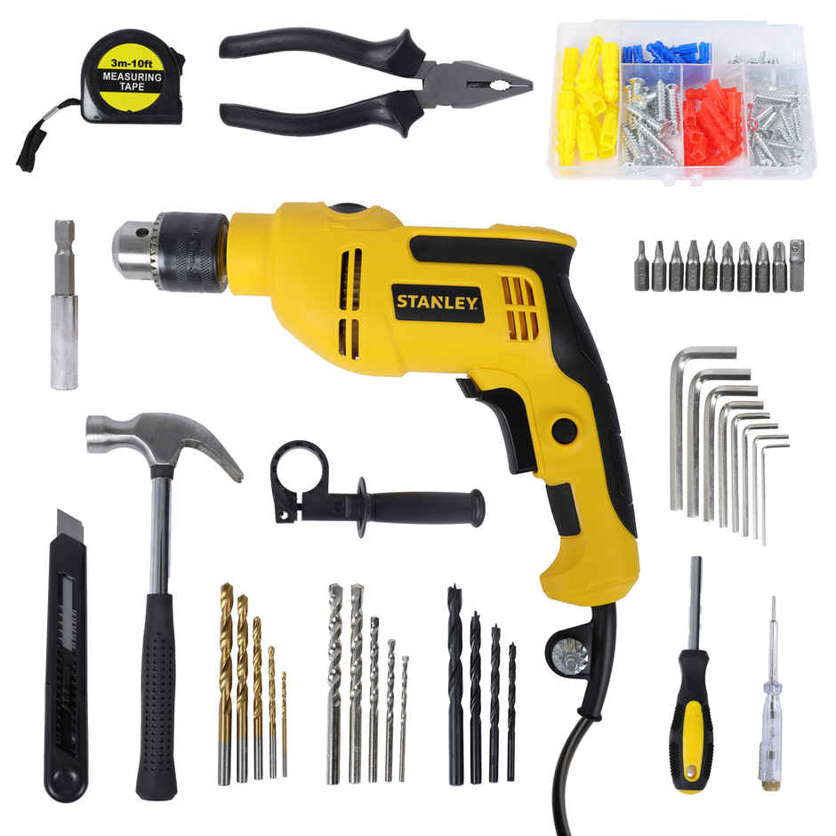 STANLEY SDH550KPA-IN 550W 13mm Corded Single Speed Hammer Drill Machine and Hand Tool Kit - 120 Pcs.