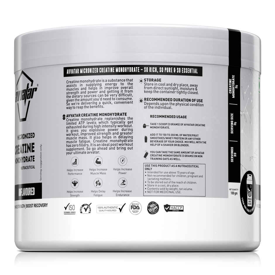 Avvatar Micronised Creatine Monohydrate Powder Unflavoured