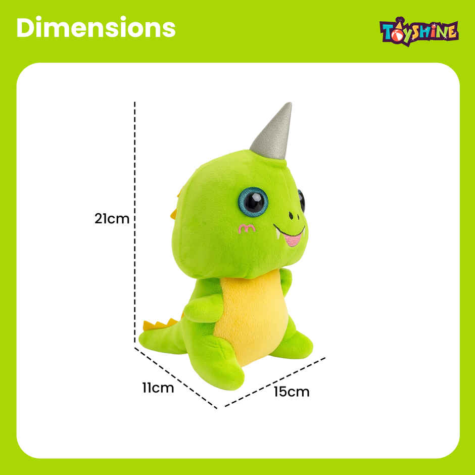 Spanker Dino Soft Toy | Cute Plush Dinosaur for Kids Decor | Green - 21 cm