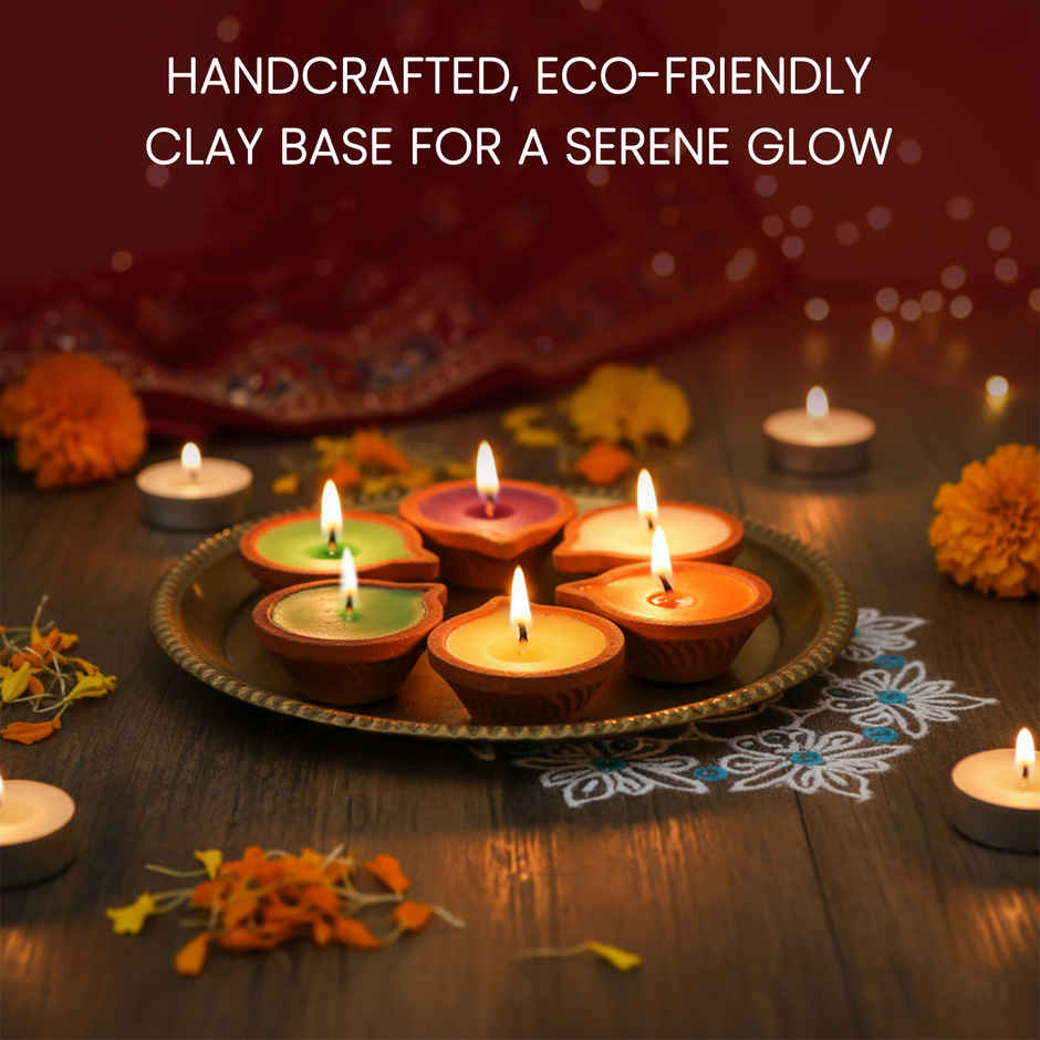 Decorative Wax Diya | Eco-Friendly Clay Candle Set | Clay Diya | Cycle