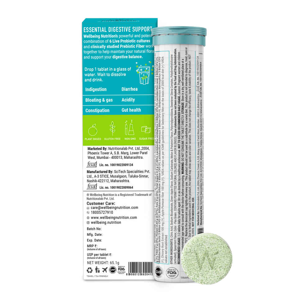 Wellbeing Nutrition Daily Probiotic + Prebiotic 18 Billion CFU, 6 Strains - 21 Effervescent