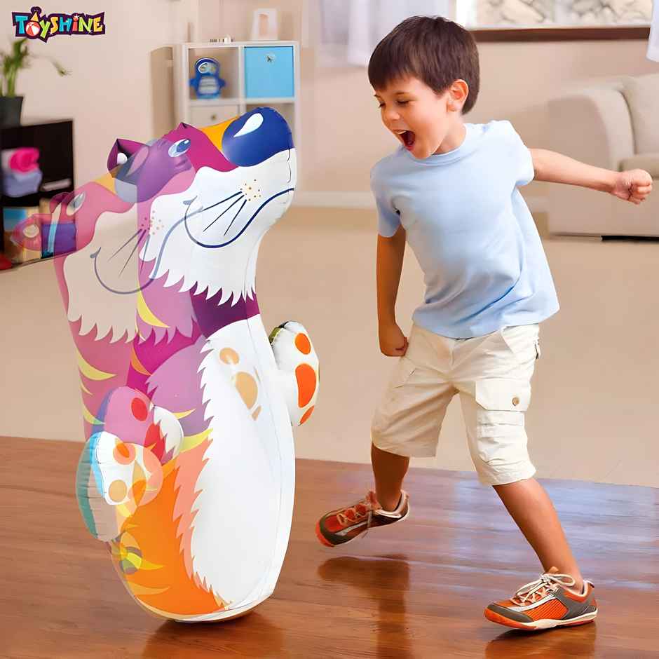 Toyshine Inflatable Hit Me Bop Bag - Boxing Wrestling Tiger Toy for Kids | Yellow