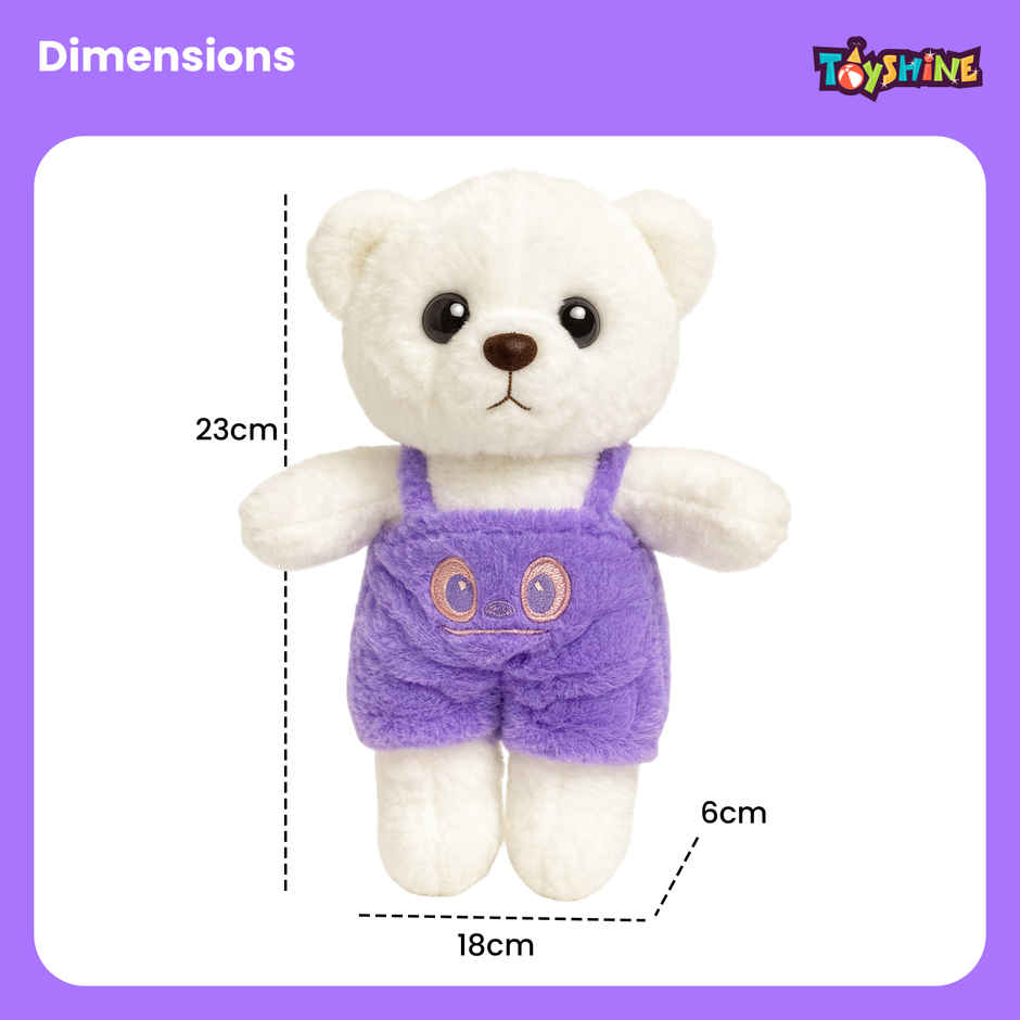 Spanker Teddy Soft Toy with Colourful Dungaree | Cute Kids Plush | White - 23 cm