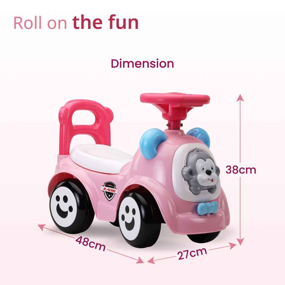 LuvLap Sunny Ride On Car with Music Horn Push Handle Backrest Guard Pink for Kids 1-3 Years