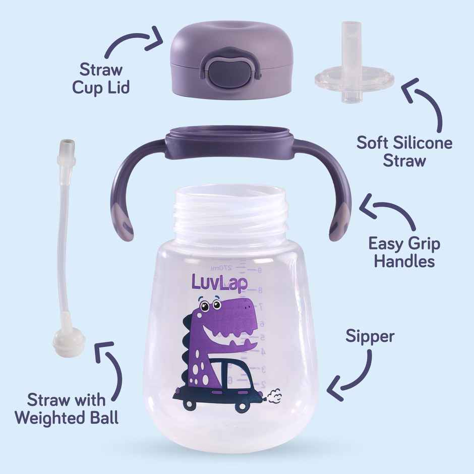 LuvLap Straw Sipper Cup with Handle, Soft Silicone, with Weighted Straw, BPA Free, 6m+