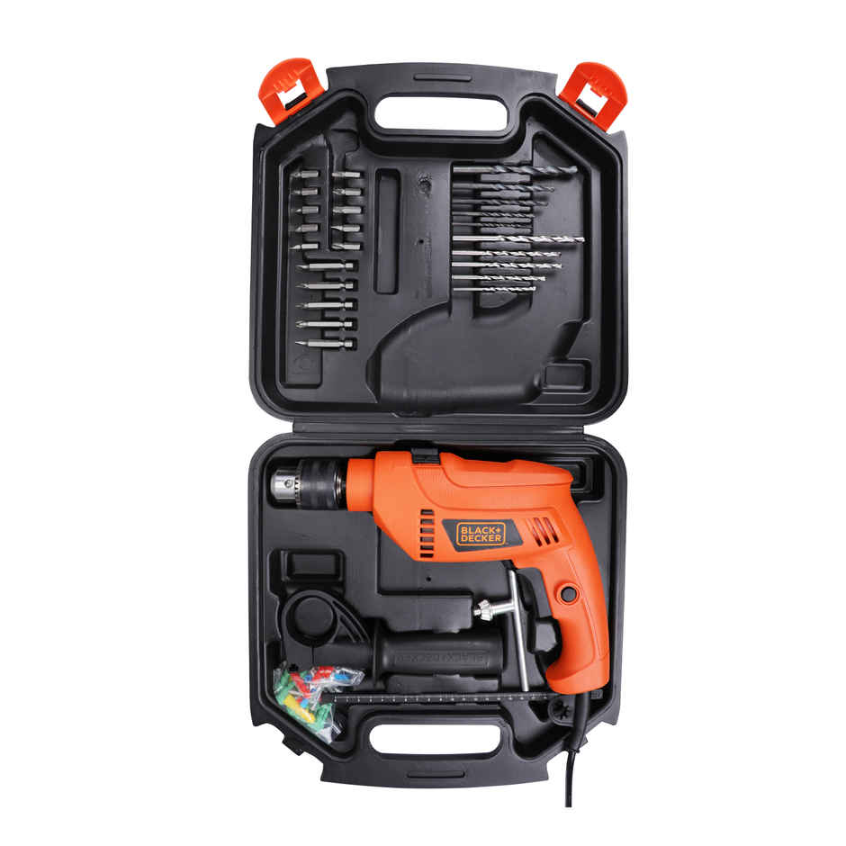 BLACK+DECKER HD555K50-IN 550W 13mm Variable Speed Reversible Impact Drill Kit, 50 Accessories Kitbox