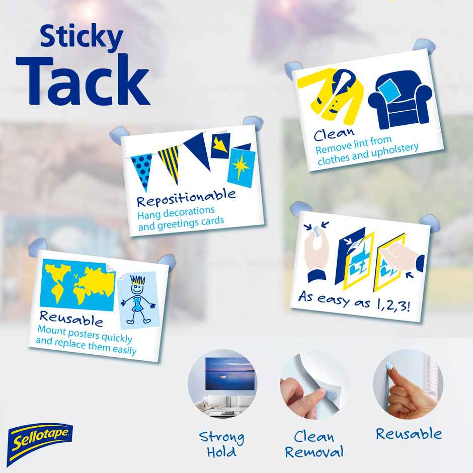 Sellotape Sticky Tack | Ideal For Hanging Photos | Decorations | Repositionable & Reusable