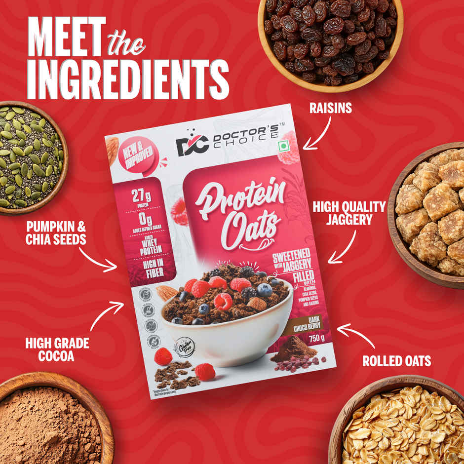 DOCTOR'S CHOICE Protein Oats, 27g Pure Protein, Jaggery Sweetened, No Additives & Refined Sugar Box