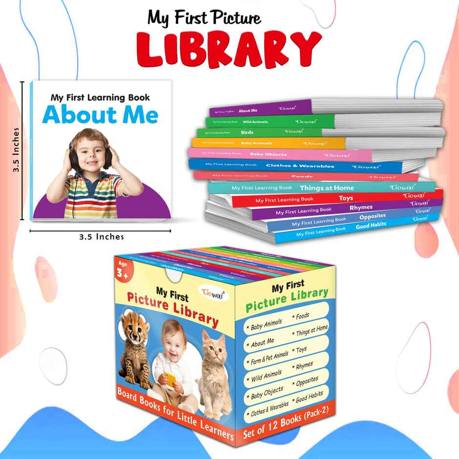 My First Picture Library Box of 12 | Gift for Kids in Blue - Educational Board Books for Kids