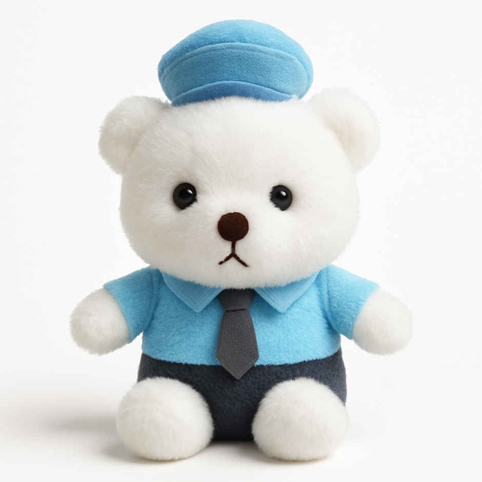 Spanker Teddy Soft Toy in Uniform | Cute Plush Bear for Kids Decor | White - 25 cm
