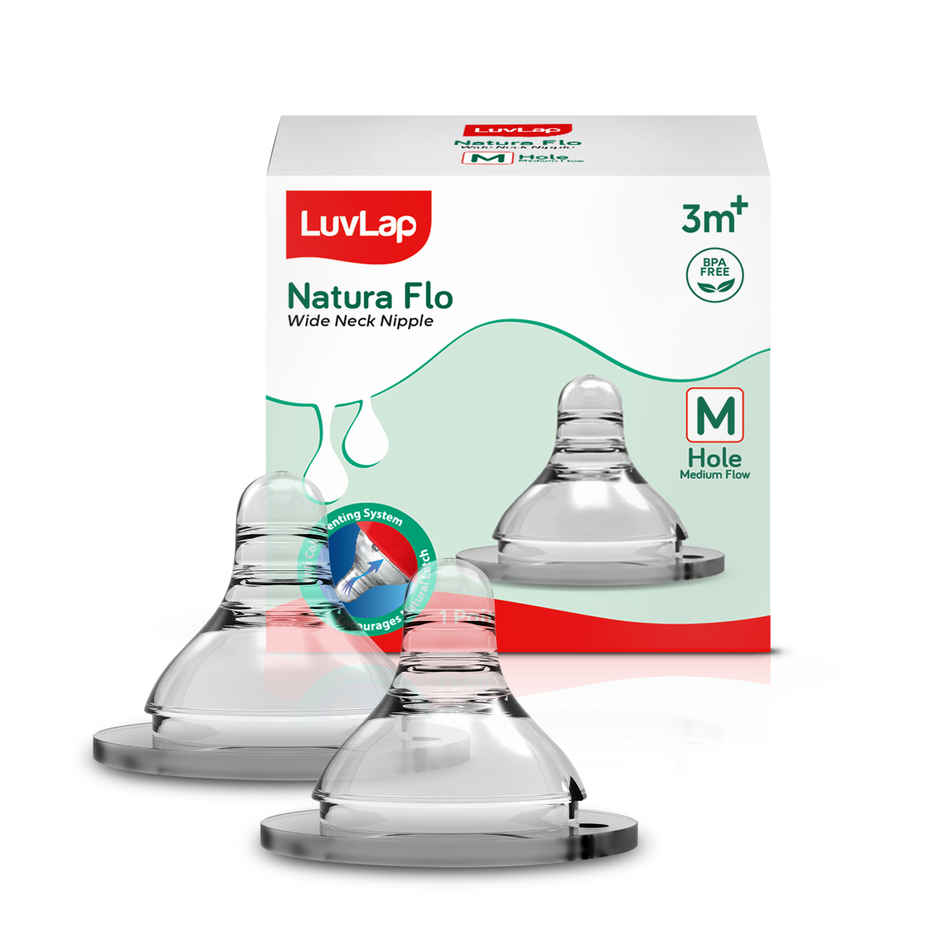 LuvLap Anti Colic Natura Flo Teat Nipple for Wide Neck Bottle Slow Flow 0m