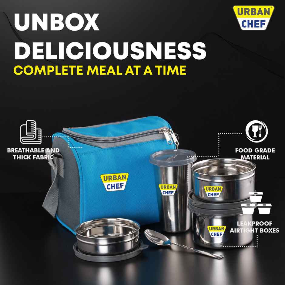Urban Chef Complet Insulated Fabric Bag Leak Proof Lunch Box | 3 Stainless Steel Containers