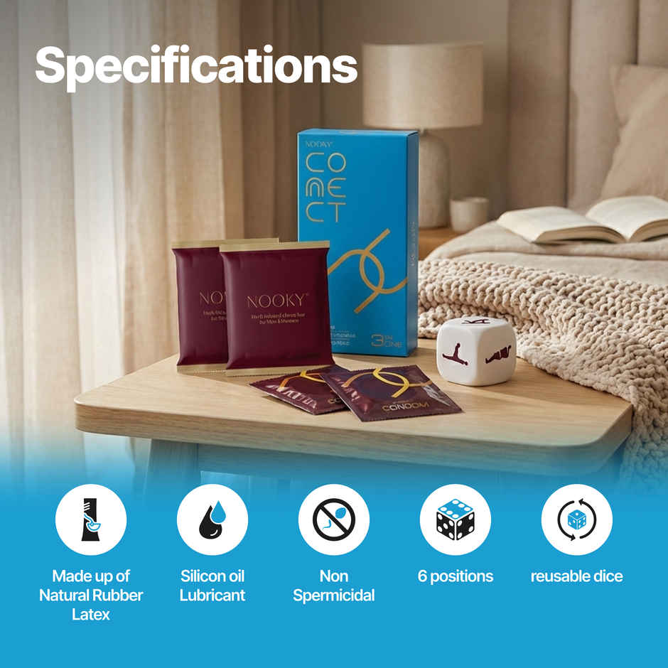 Nooky Connect 3 in 1 Condom Intimacy Kit Condoms Chocolates Position Dice Couple Gift
