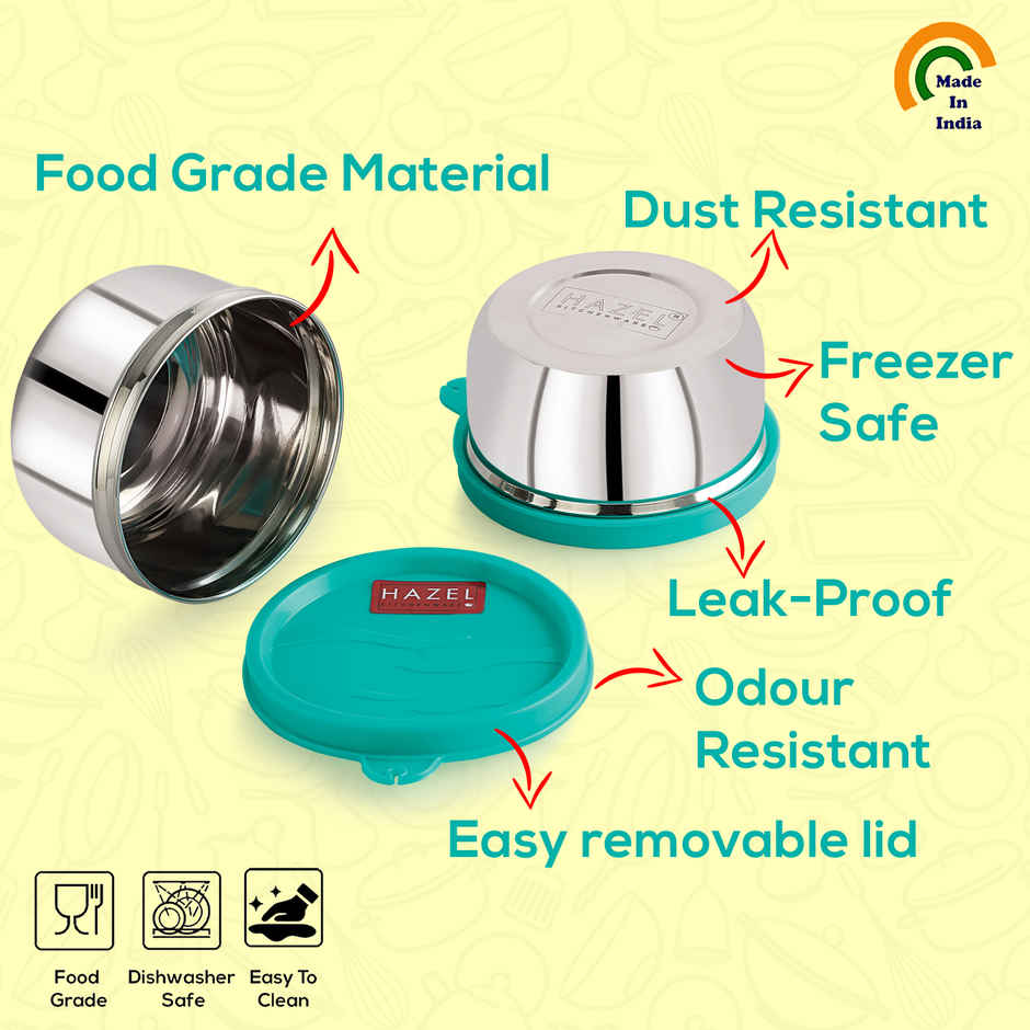Hazel Stainless Steel Container, Airtight Lid, For Lunch Box & Kitchen Storage