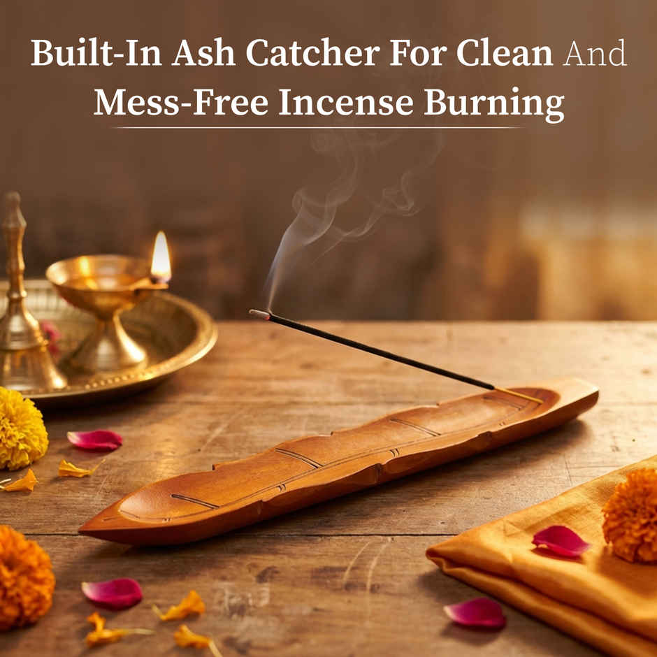 Eco Friendly Leaf Design Ash Catcher and Agarbathi Holder Handcrafted Non Toxic Burnt Orange Finish