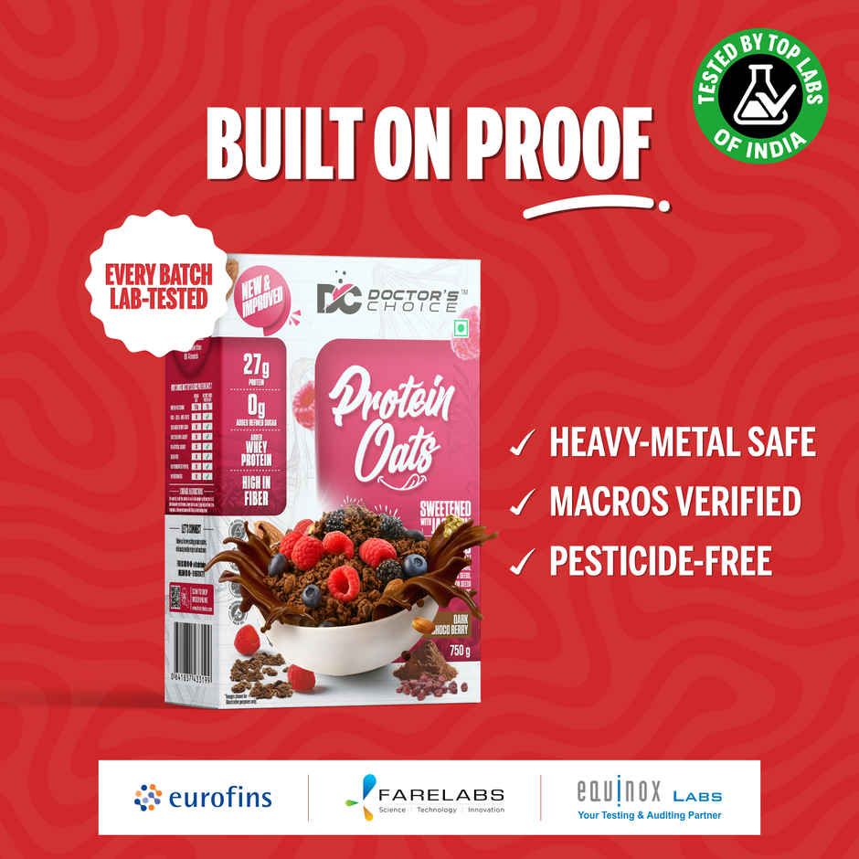 DOCTOR'S CHOICE Protein Oats, 27g Pure Protein, Jaggery Sweetened, No Additives & Refined Sugar Box