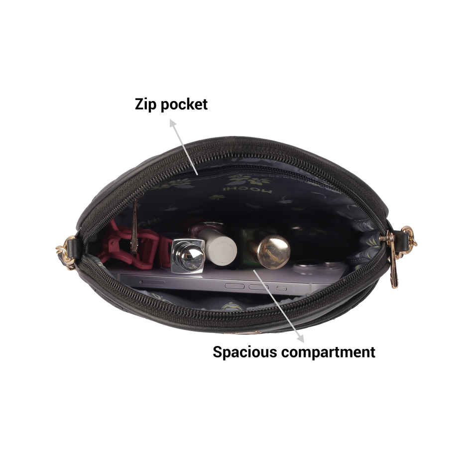 Mochi Black Synthetic Sling Bag for Women | 66-324-11