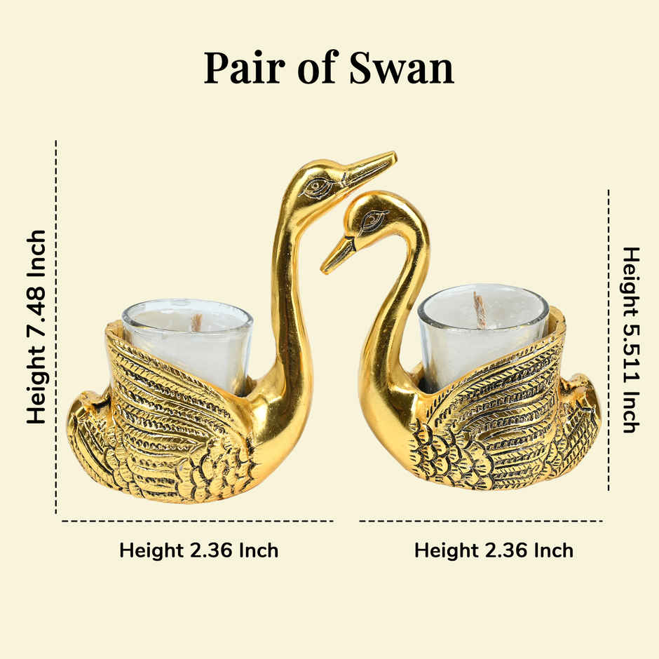 HINDCRAFT Pair of Golden Swan Candle Holders Tabletop Stand Gift for Love & Luck