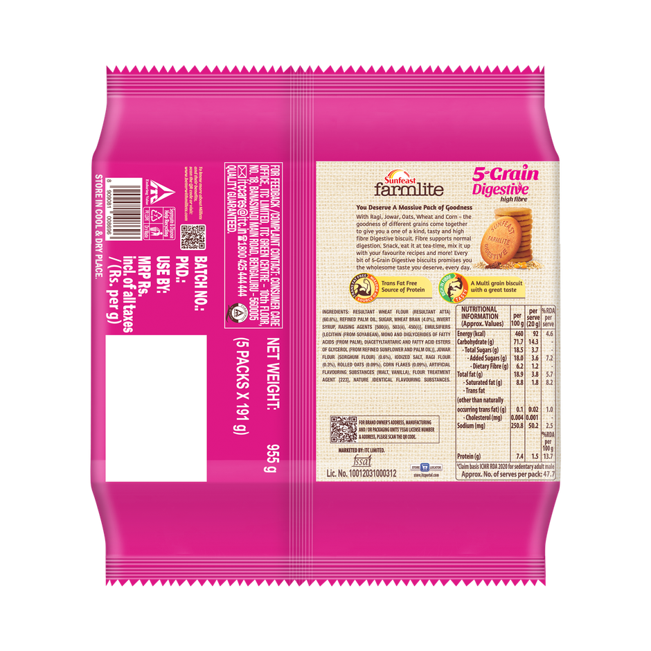 5 Grain Digestive Biscuit by Sunfeast Farmlite