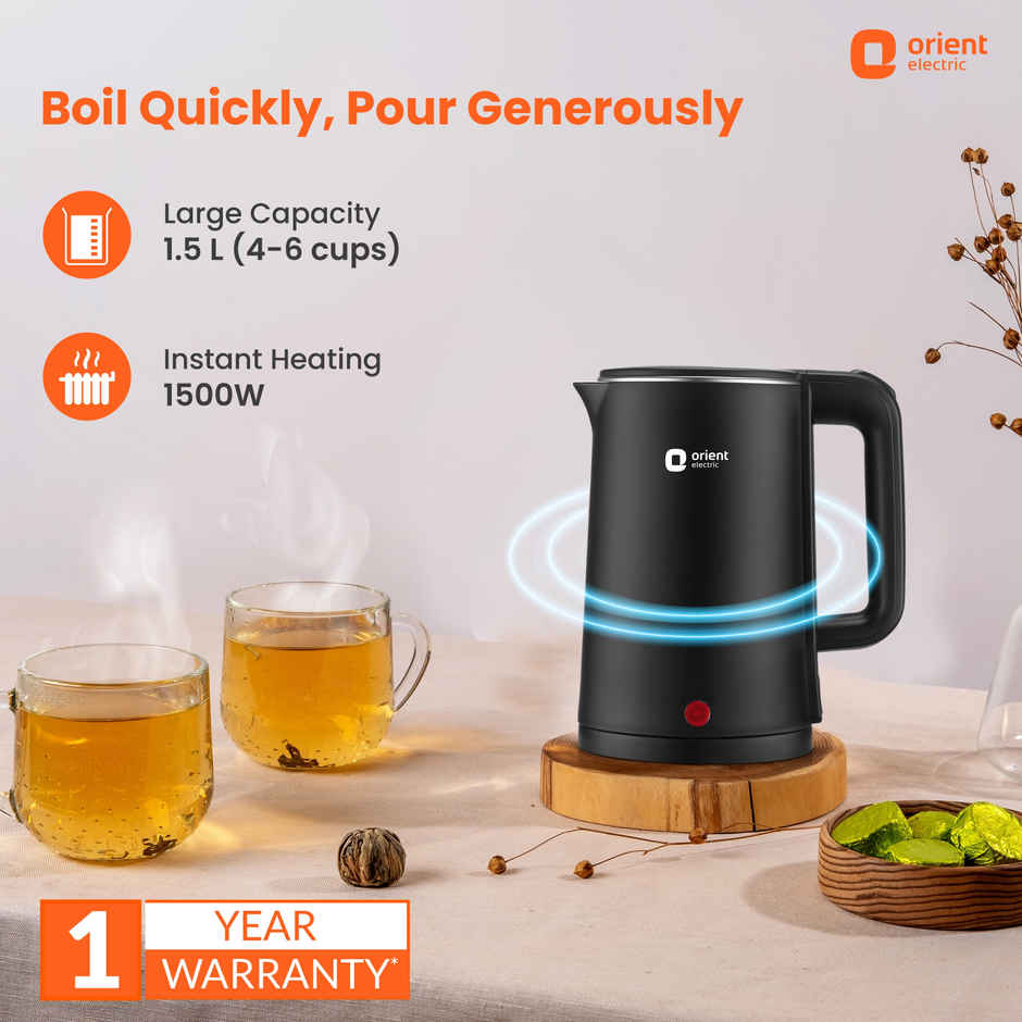 Orient Electric Durahot Electric Kettle, 1500W, 1.5L Capacity - Black