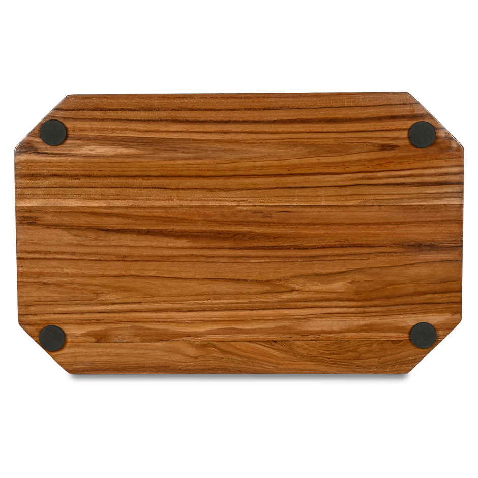 Estoria Collective Teak Wooden Serving Tray with Metal Handle