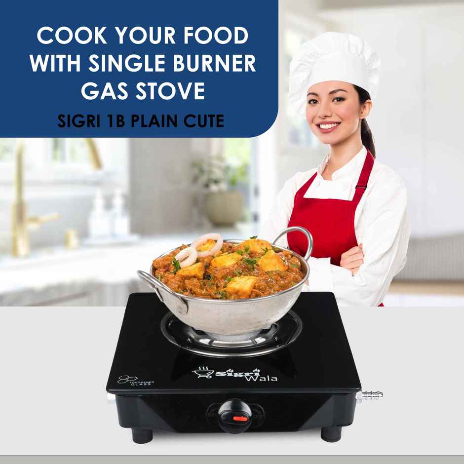 Sigri-Wala Cute Single Burner Toughened Glass Tornado Burner(Blk) Manual Gas Stove