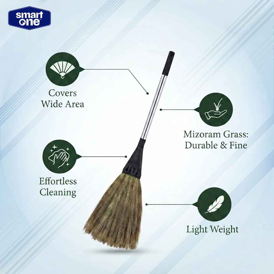 Smart One-Black- Five Fingers Handle Grass Broom, Silchar Grass, 49 Inch length, 450 gm