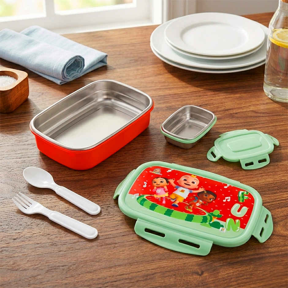 Striders Cocomelon Single Compartment Lunch Box With Cutlerys Multicolor | 310 ml