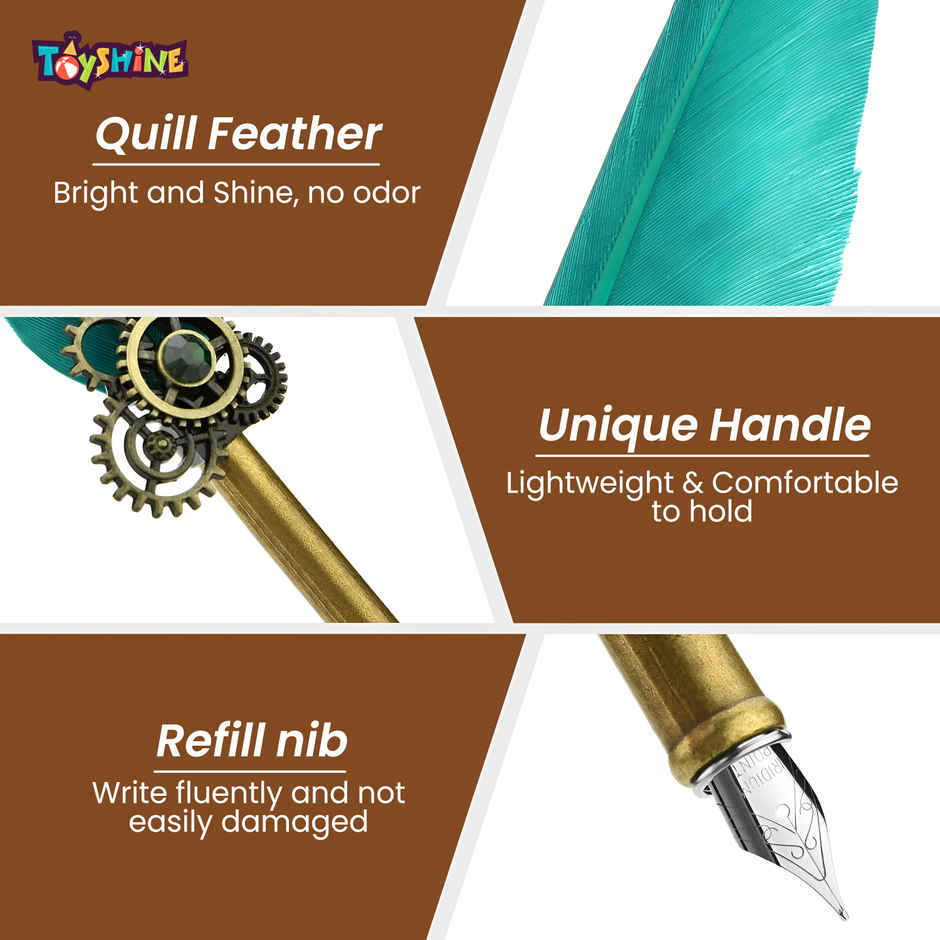 Toyshine Royal Blue Feather Quill Calligraphy Pen Set with Ink & Nibs