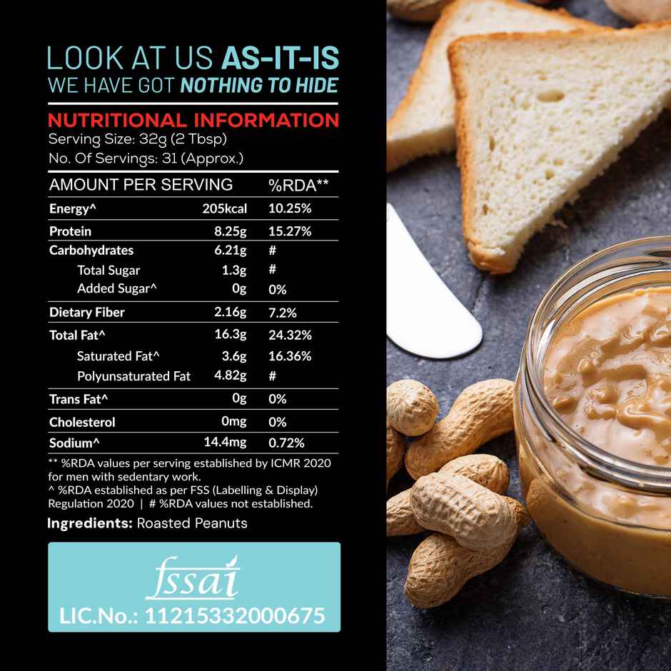 AS-IT-IS One Peanut Butter Crunchy - High Protein 1kg | Unflavoured (Crunchy)