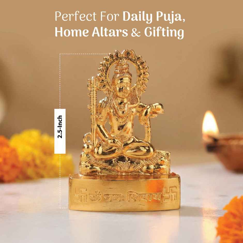 Shiv Idol | Religious Statue | Zinc Metal | Gold Coated | 2.5 Inch | Cycle