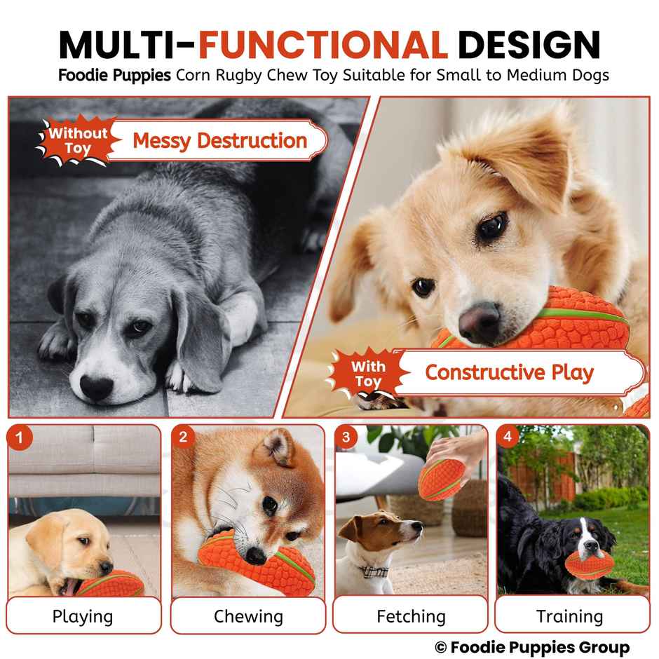 Foodie Puppies Latex Squeaky Dog Toy | Corn Rugby | Large